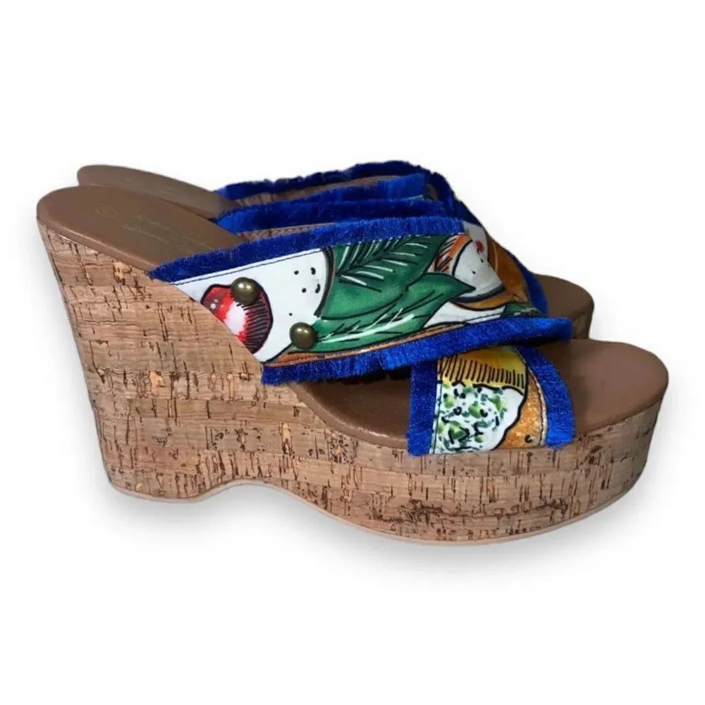 Antica Sartoria by Giacomo Cinque‎ Colorful Wedge Sandals Women's 10.5